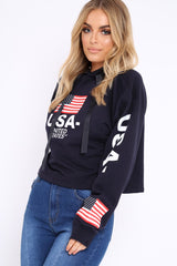 Navy Oversized USA Print Hoodie - Eleah-Hoodies