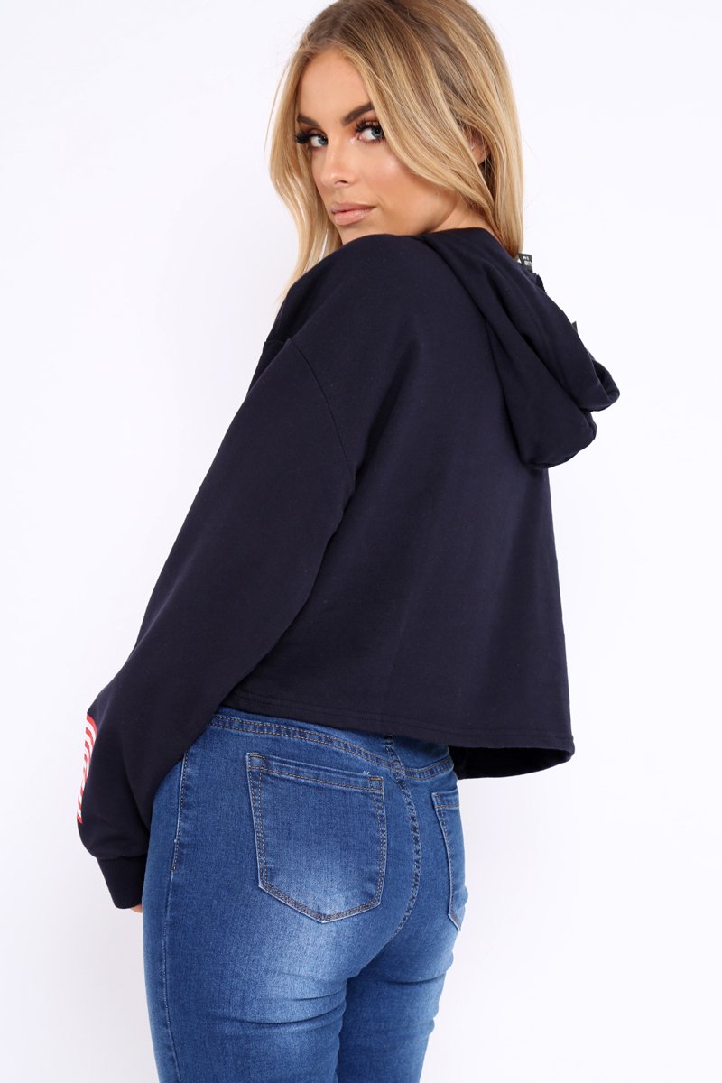 Navy Oversized USA Print Hoodie - Eleah-Hoodies