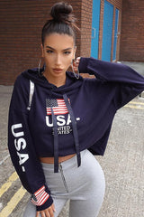 Navy Oversized USA Print Hoodie - Eleah-Hoodies