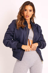 Navy Padded Bomber Jacket - Chelsy-Jackets