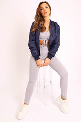 Navy Padded Bomber Jacket - Chelsy-Jackets