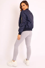 Navy Padded Bomber Jacket - Chelsy-Jackets