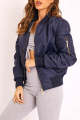 Navy Padded Bomber Jacket - Chelsy-Jackets
