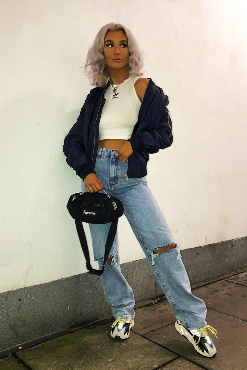 Navy Padded Bomber Jacket - Chelsy-Jackets