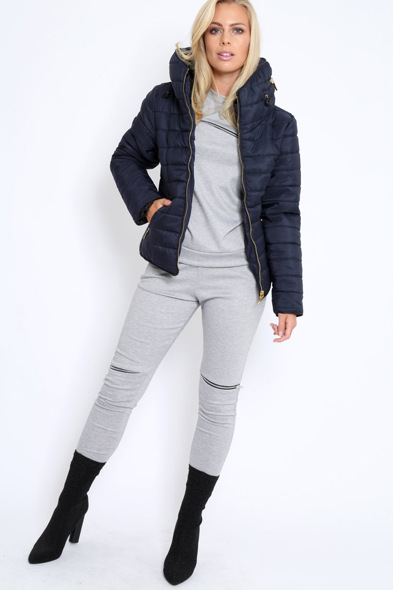 Navy Padded Coat - Zara-Coats