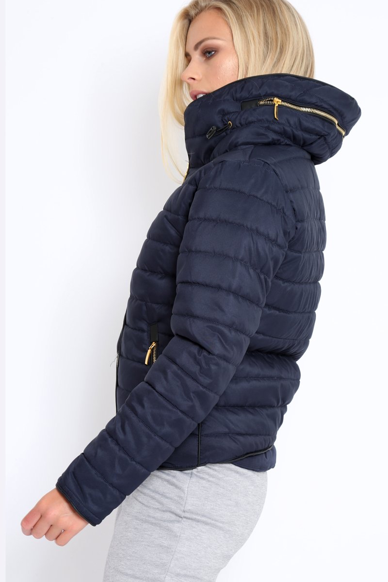 Navy Padded Coat - Zara-Coats