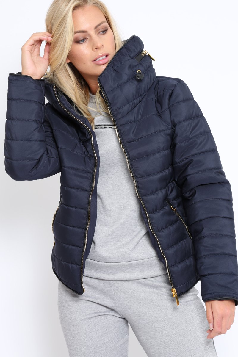 Navy Padded Coat - Zara-Coats