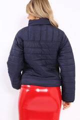 Navy Padded Coat with Side Panel Detail - Tallula-Coats