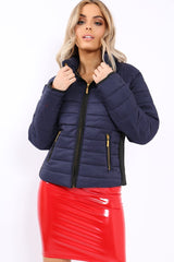 Navy Padded Coat with Side Panel Detail - Tallula-Coats