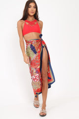 Navy Patterned Multi Way Scarf Cover Up - Jannely-Tops