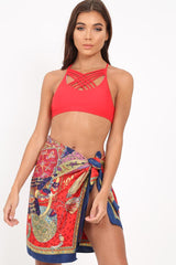 Navy Patterned Multi Way Scarf Cover Up - Jannely-Tops