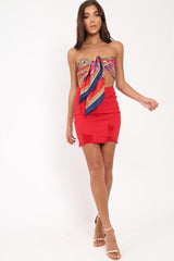 Navy Patterned Multi Way Scarf Cover Up - Jannely-Tops