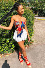 Navy Patterned Multi Way Scarf Cover Up - Jannely-Tops