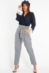 Navy Plunge Shirred Waist Pleated Sleeve Blouse - Skylar-Blouse