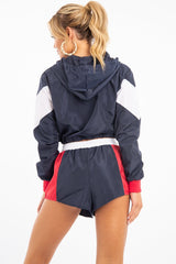Navy Red Colour Block Hooded Jacket Shorts Tracksuit Co-ord - Jettie-Co-ords