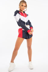 Navy Red Colour Block Hooded Jacket Shorts Tracksuit Co-ord - Jettie-Co-ords