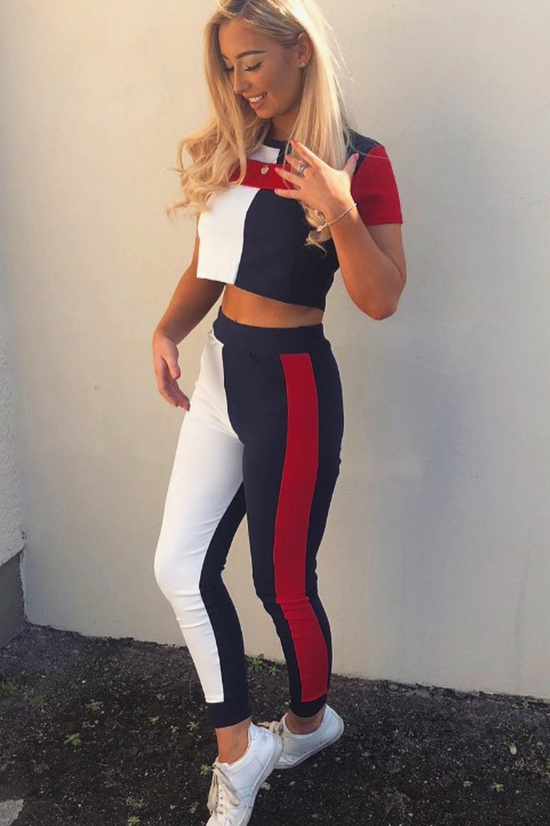 Navy Red and White Colour Block Co-ord - Sybil-Co-ords