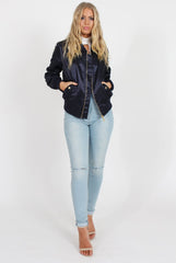Navy Satin Bomber Jacket - Neve-Jackets
