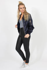 Navy Satin Bomber Jacket - Neve-Jackets