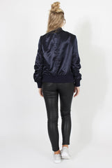 Navy Satin Bomber Jacket - Neve-Jackets