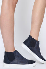 Navy Snakeskin Diamante High Top Trainers - Kaia-Trainers