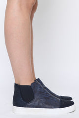 Navy Snakeskin Diamante High Top Trainers - Kaia-Trainers