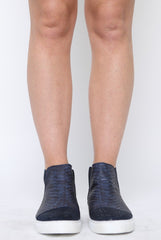 Navy Snakeskin Diamante High Top Trainers - Kaia-Trainers