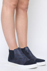 Navy Snakeskin Diamante High Top Trainers - Kaia-Trainers