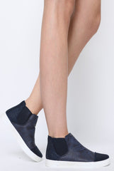 Navy Snakeskin Diamante High Top Trainers - Kaia-Trainers