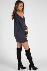 Navy Soft Cold Shoulder Jumper Dress - Tina-Jumper