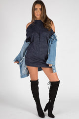 Navy Soft Cold Shoulder Jumper Dress - Tina-Jumper