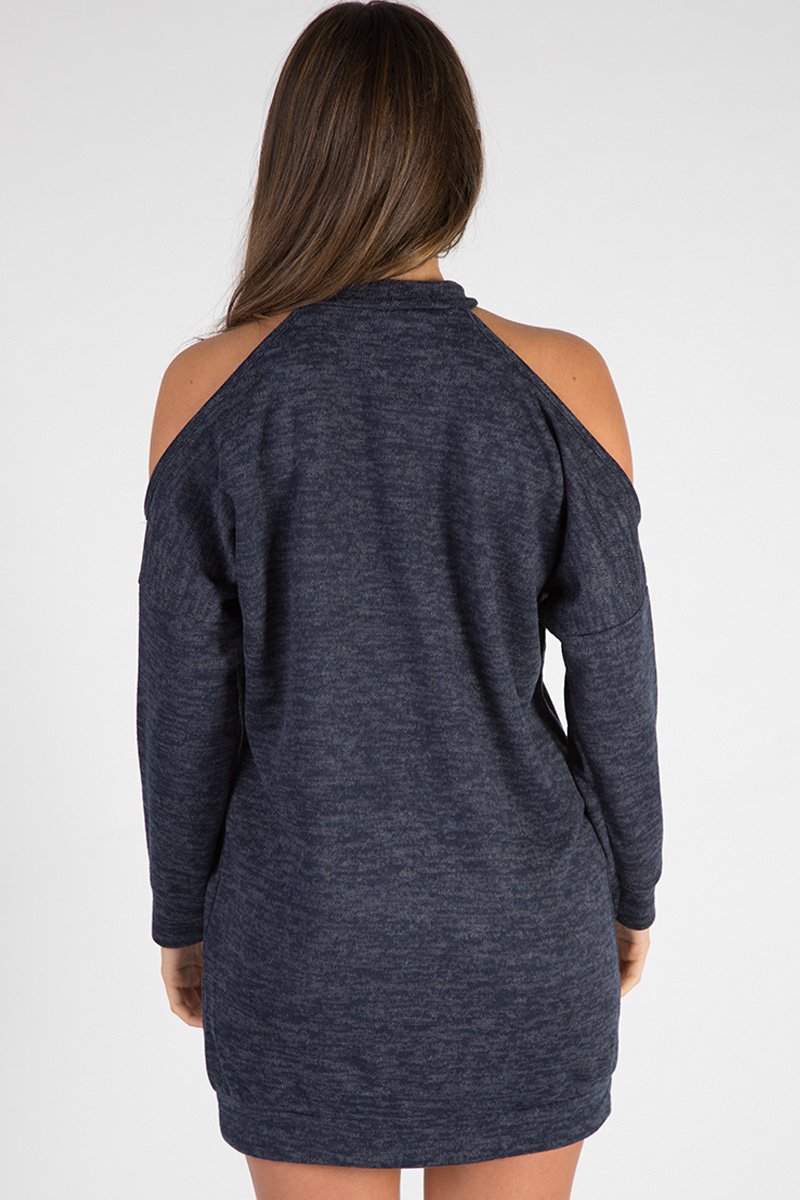 Navy Soft Cold Shoulder Jumper Dress - Tina-Jumper