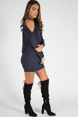 Navy Soft Cold Shoulder Jumper Dress - Tina-Jumper