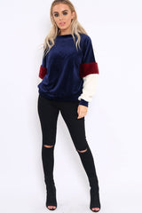 Navy Soft Fur Jumper with Contrast Sleeves - Erla-Jumper