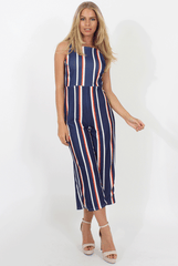 Navy Striped Culotte Jumpsuit - Beatrix-Jumpsuits