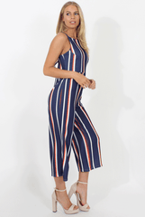Navy Striped Culotte Jumpsuit - Beatrix-Jumpsuits