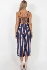 Navy Striped Culotte Jumpsuit - Beatrix-Jumpsuits