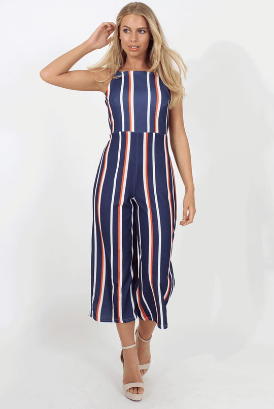 Navy Striped Culotte Jumpsuit - Beatrix