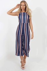 Navy Striped Culotte Jumpsuit - Beatrix-Jumpsuits