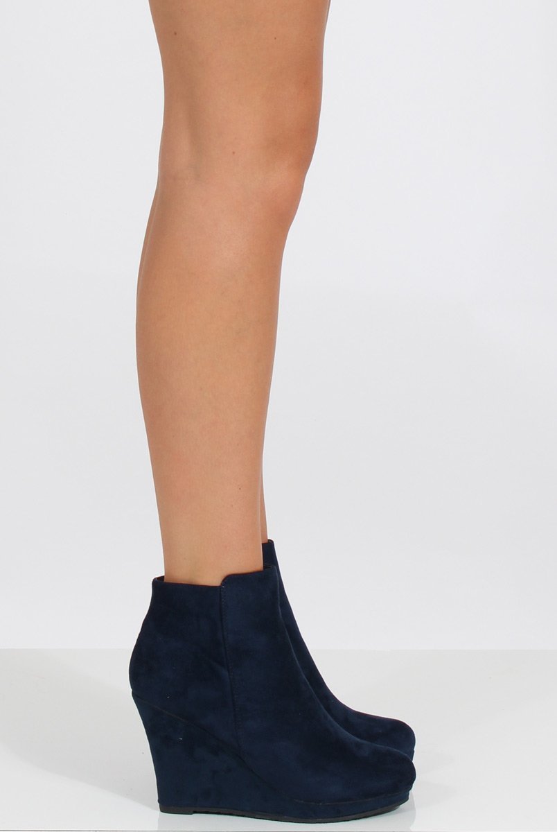 Navy Suede Wedged Ankle Boots - Ingrid-Boots