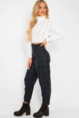 Navy Tartan Frill Detail Trousers - Bristal-Trousers