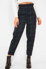 Navy Tartan Frill Detail Trousers - Bristal-Trousers