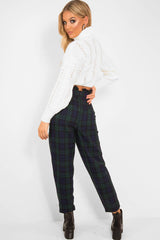 Navy Tartan Frill Detail Trousers - Bristal-Trousers