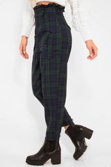 Navy Tartan Frill Detail Trousers - Bristal-Trousers