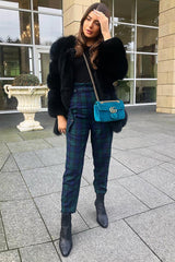 Navy Tartan Frill Detail Trousers - Bristal-Trousers