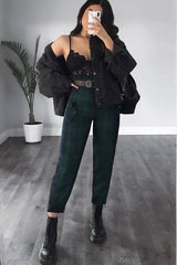 Navy Tartan Frill Detail Trousers - Bristal-Trousers