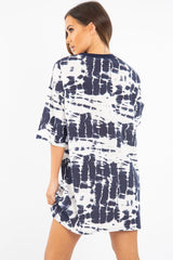 Navy Tie Dye Oversized T-Shirt Dress - Avriella-T-shirt