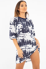 Navy Tie Dye Oversized T-Shirt Dress - Avriella-T-shirt