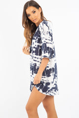 Navy Tie Dye Oversized T-Shirt Dress - Avriella-T-shirt