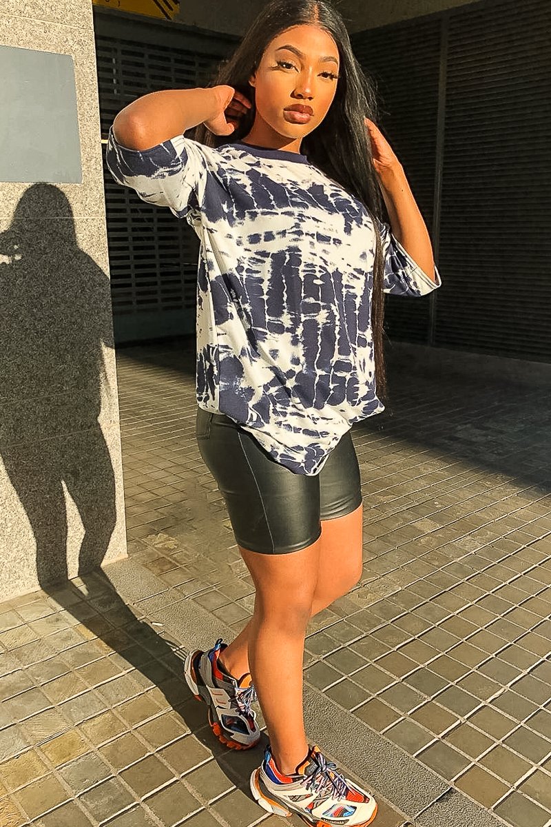 Navy Tie Dye Oversized T-Shirt Dress - Avriella-T-shirt